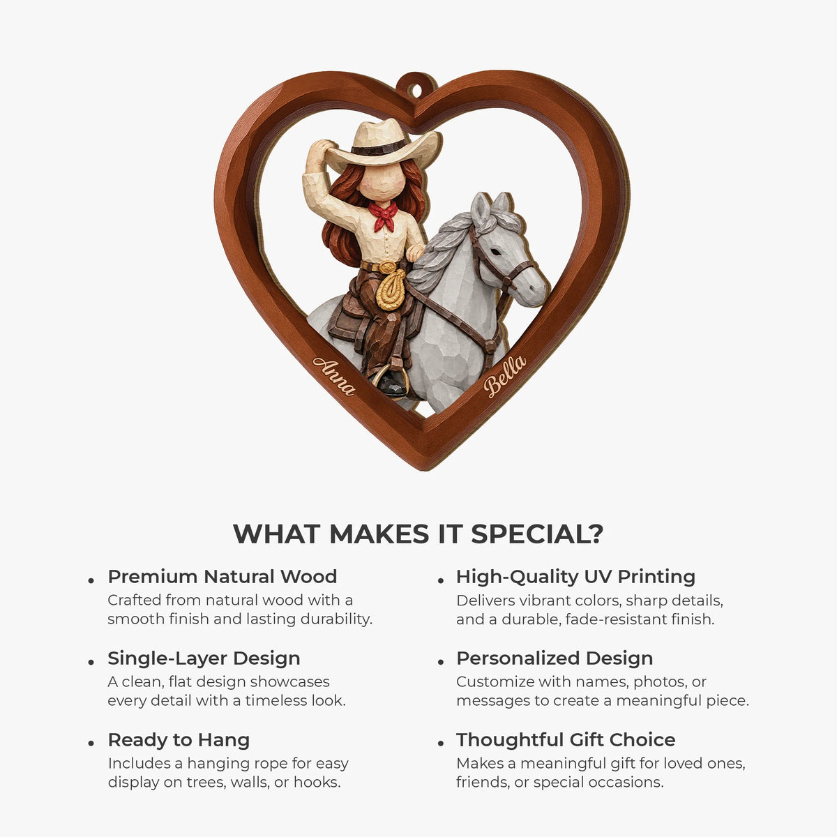 Personalized Horse Rider Wooden Ornament - Custom Christmas Keepsake Gift for Daughter