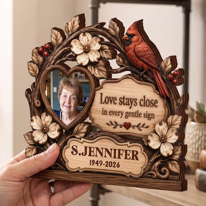 "Love Stays Close" Personalized Photo Memorial Wooden Block - Custom Bereavement Gift