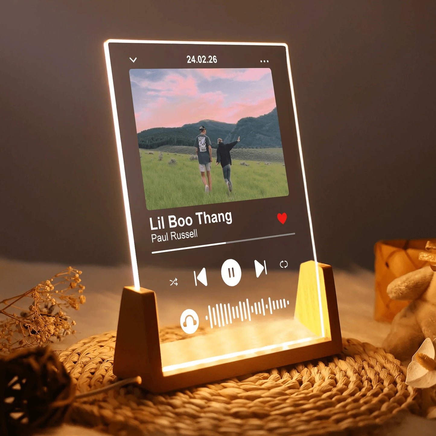 Night Light material and size view - Custom Photo Music Plaque
