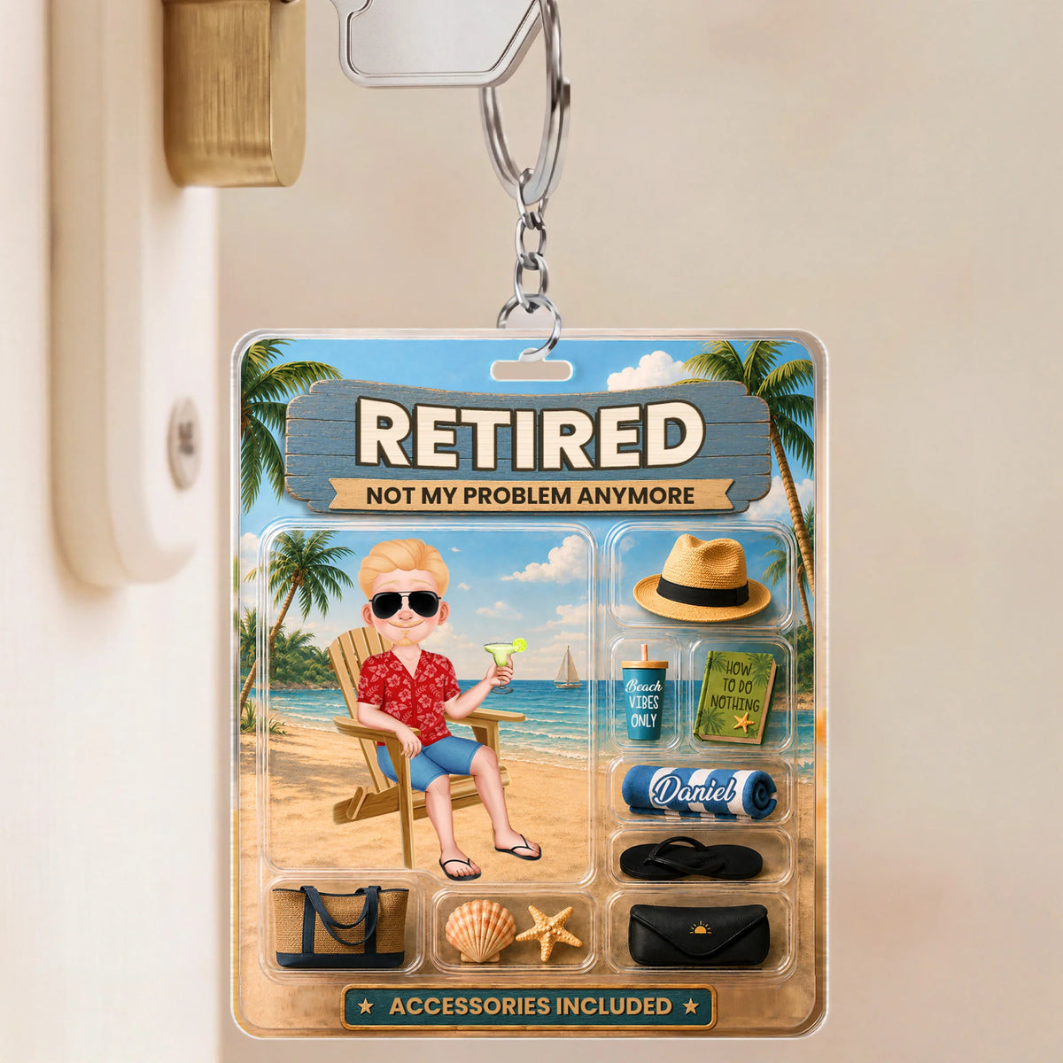 "Retired Not My Problem Anymore" Personalized Acrylic Keychain - Retirement Gift for Coworker