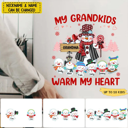 My Grandkids Warm My Heart - Personalized Decal Sticker for Grandma Christmas Gift