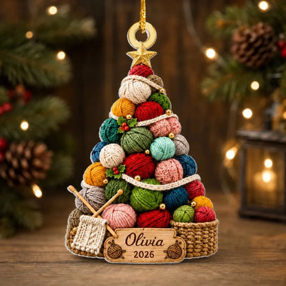Cozy Yarn Tree Personalized Knitting Acrylic Ornament - Custom Holiday Keepsake Gift for Knitters