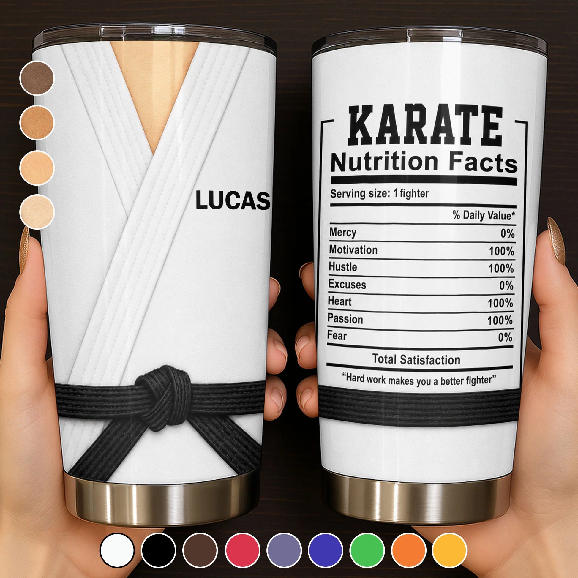 Karate Nutrition Facts Hard Work Personalized Tumbler - Custom Gift for Martial Artists