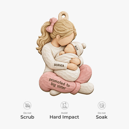 Promoted To Big Sister Personalized Wooden Ornament - New Baby Christmas Keepsake for Siblings