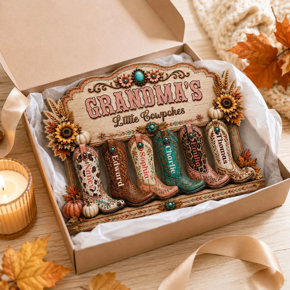 Grandma's Little Cowpokes - Personalized Grandma Wooden Plaque with Custom Names
