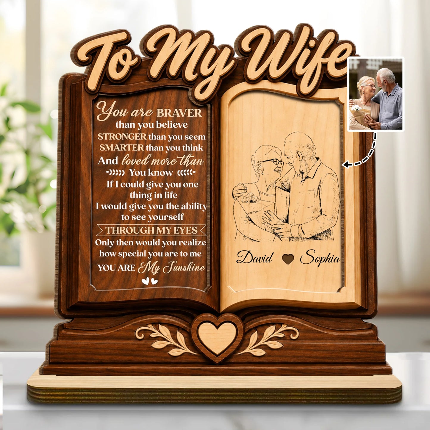 Custom Wife Wood Plaque for Wife with personalized design details for meaningful gifting