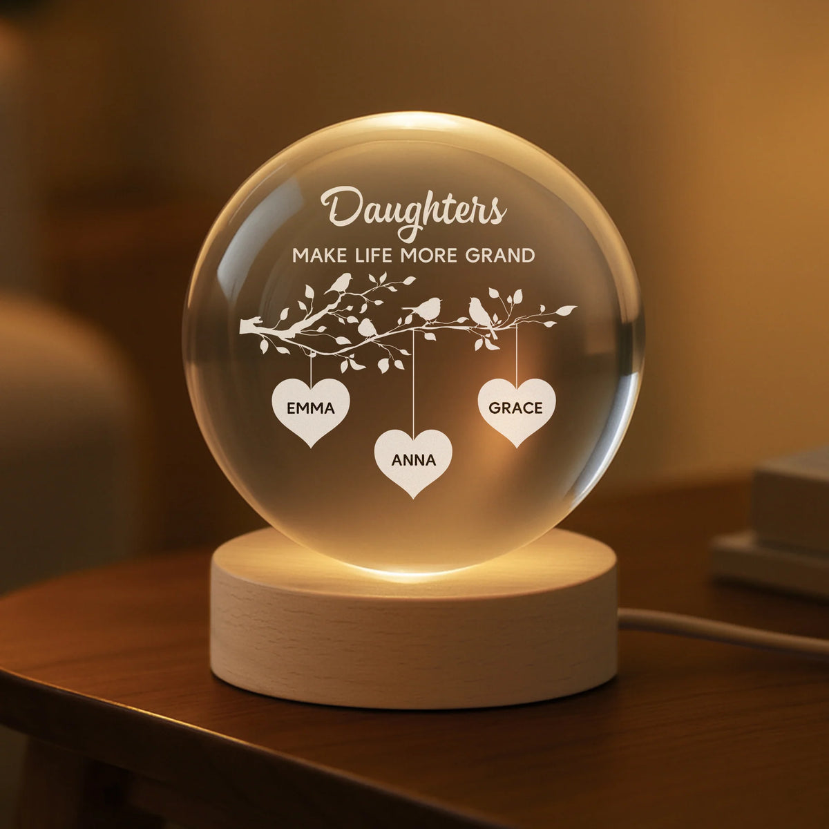 Grandkids Make Life More Grand Personalized Crystal Ball Lamp - Custom Gift for Grandparents