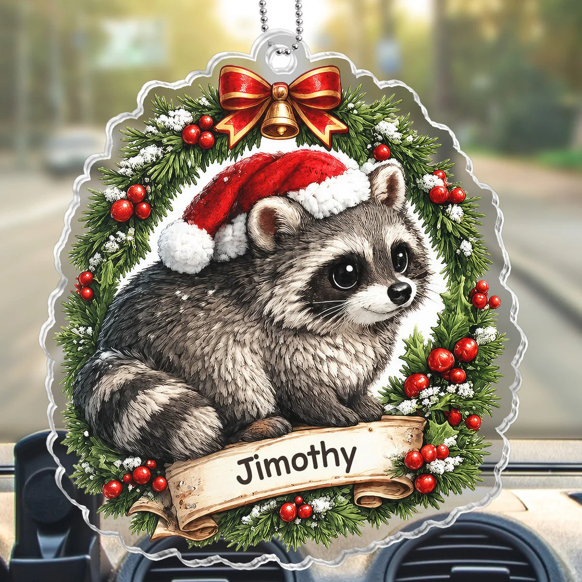 Personalized Raccoon Car Ornament - Custom Acrylic Hanging Charm for Pet Lovers