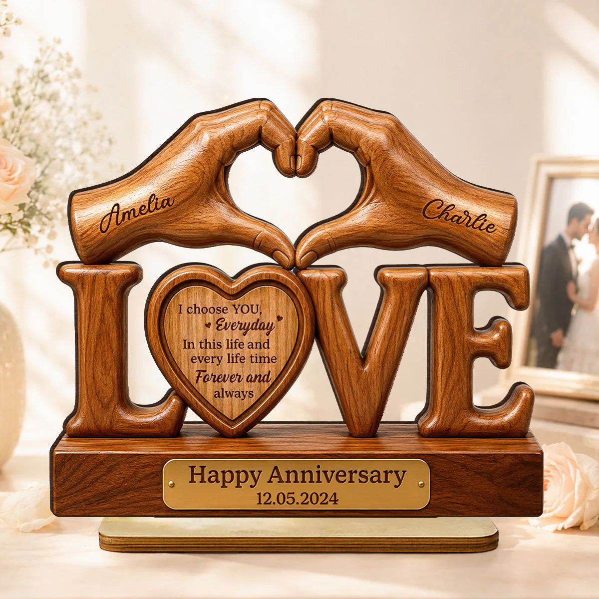 Personalized Couple Wooden Plaque personalization view for Wife