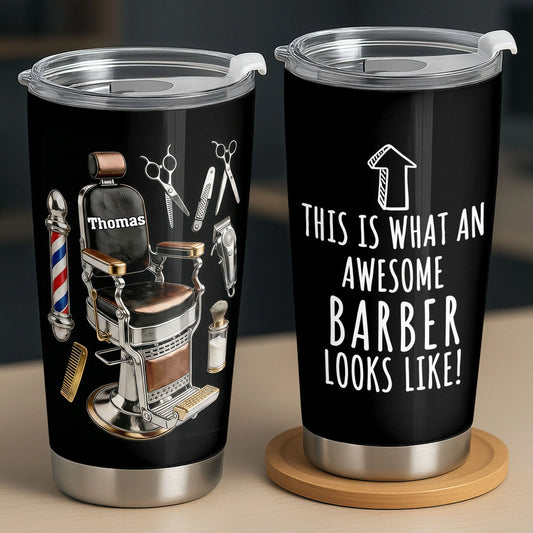 Custom Barber Tumbler for Dad with personalized design details for meaningful gifting