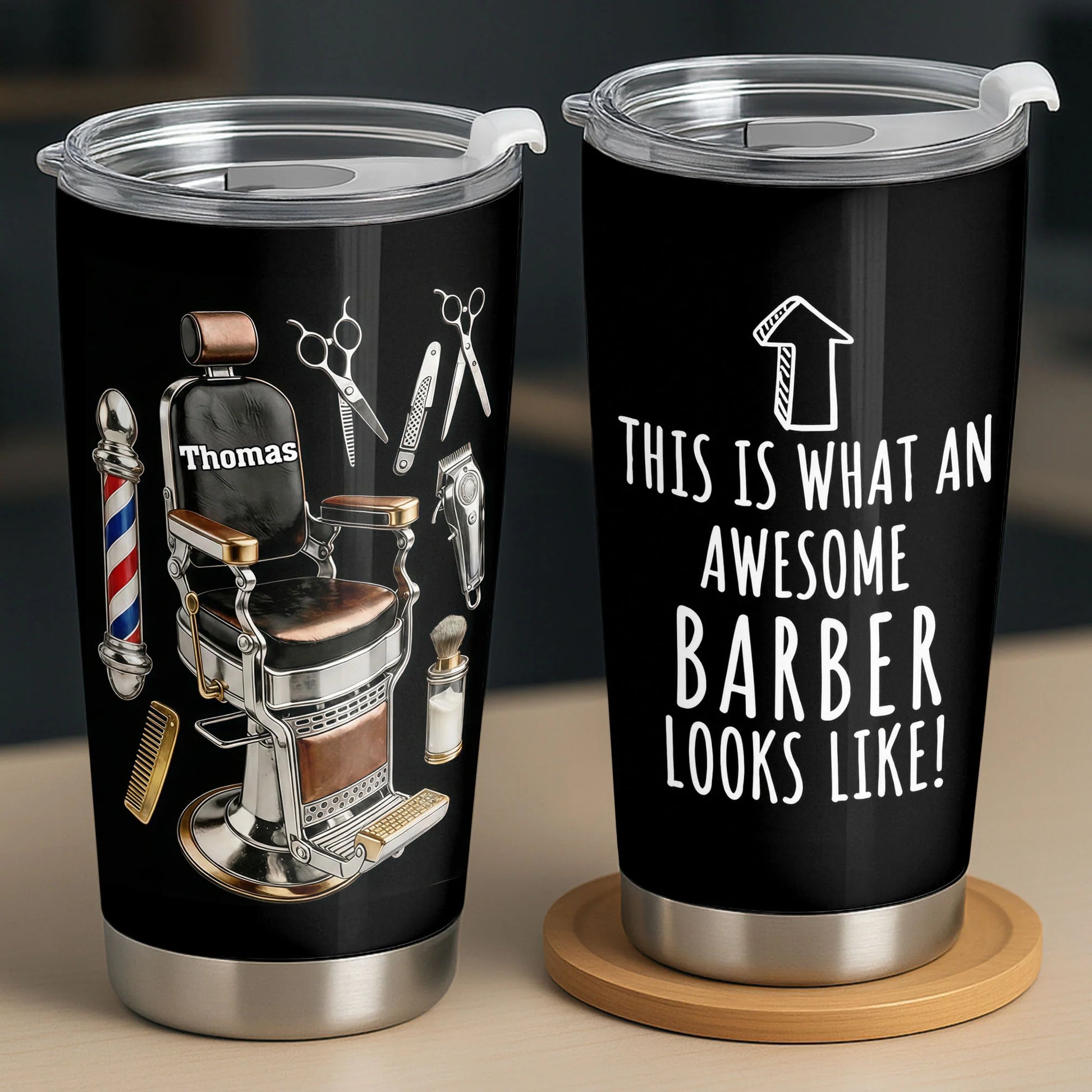 Custom Barber Tumbler for Dad with personalized design details for meaningful gifting