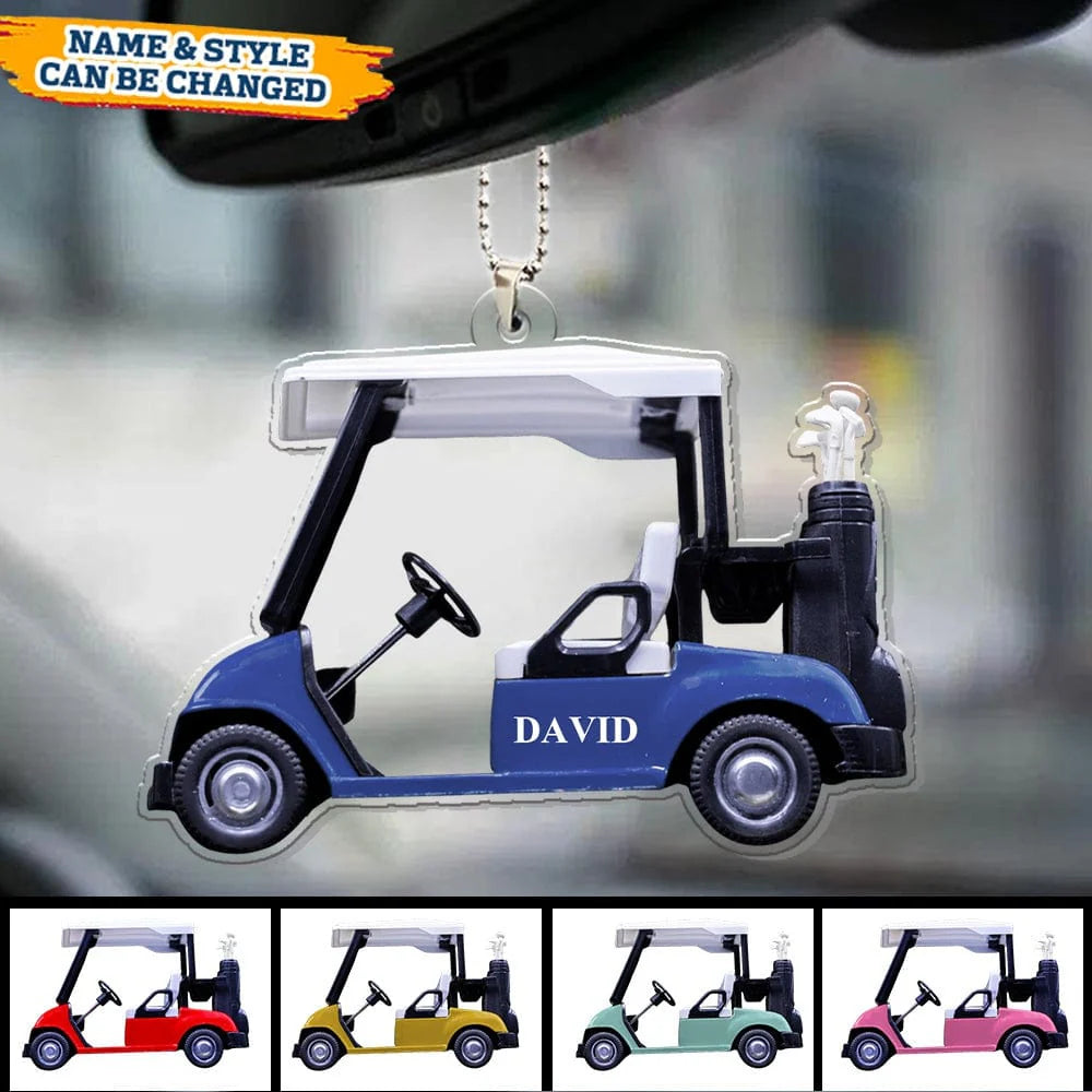 Custom golf cart ornament with personalized name print - unique acrylic hanger gift for golf lovers