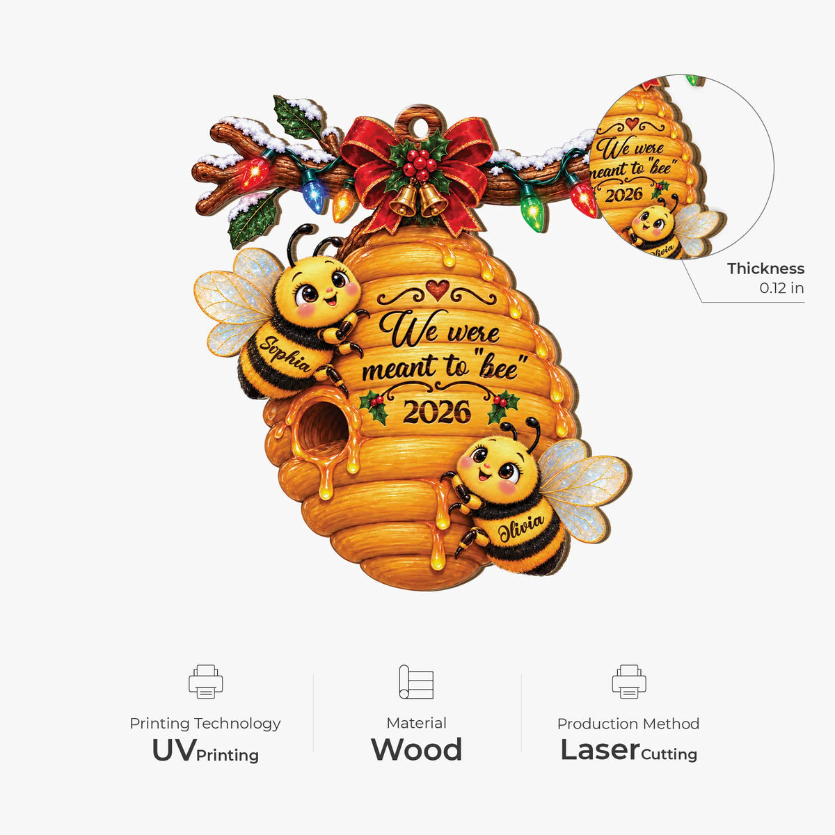We Were Meant to Bee Personalized Wooden Ornament - Custom Wedding Keepsake for Couples