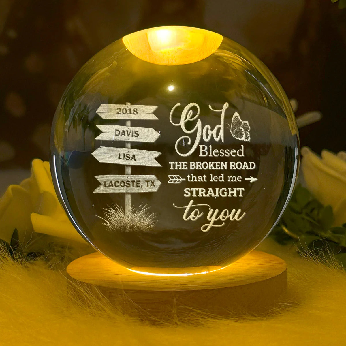Custom God Blessed The Broken Road Crystal Night Light personalization view for Wife