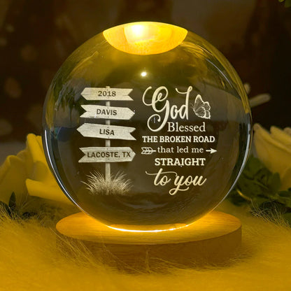 Custom God Blessed The Broken Road Crystal Night Light personalization view for Wife