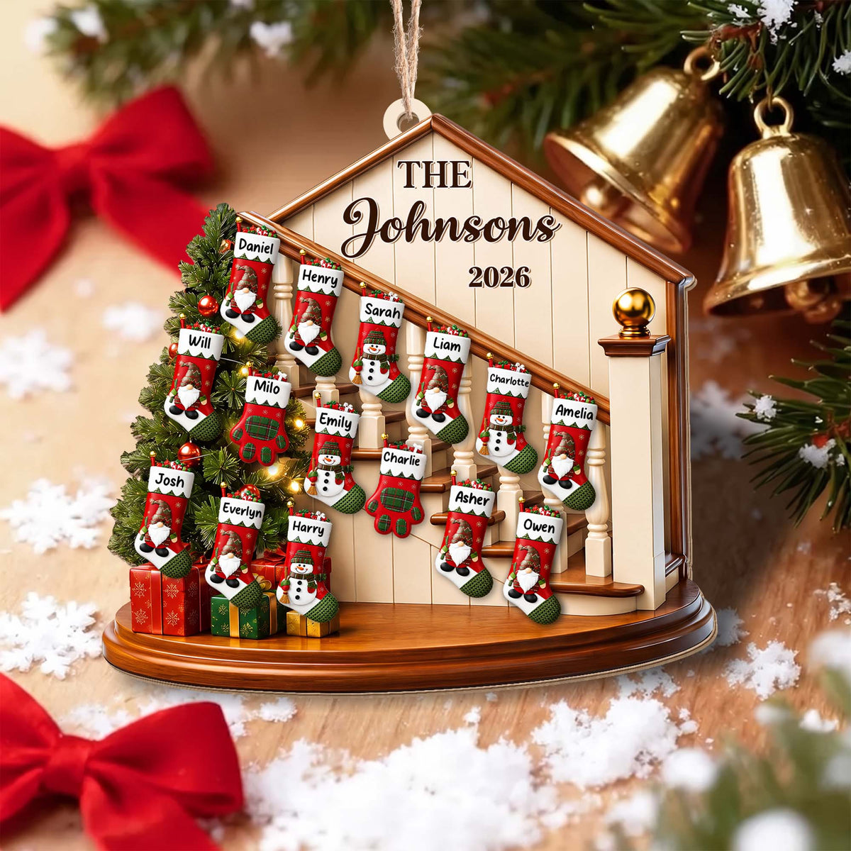 Family Christmas Staircase Personalized Wood Ornament - Christmas Keepsake for Mom and Dad*