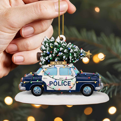 Celebrate The Festive Season With Police Car And Christmas Tree