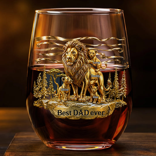 "Best Dad Ever" Personalized Lion King Wine Glass - Custom Gift for Dad or Grandpa