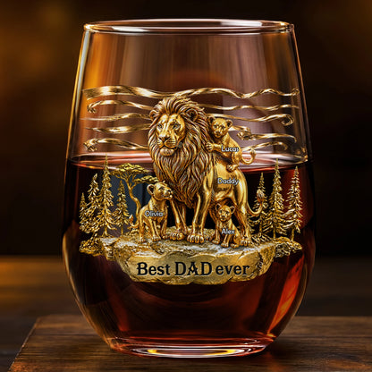 "Best Dad Ever" Personalized Lion King Wine Glass - Custom Gift for Dad or Grandpa