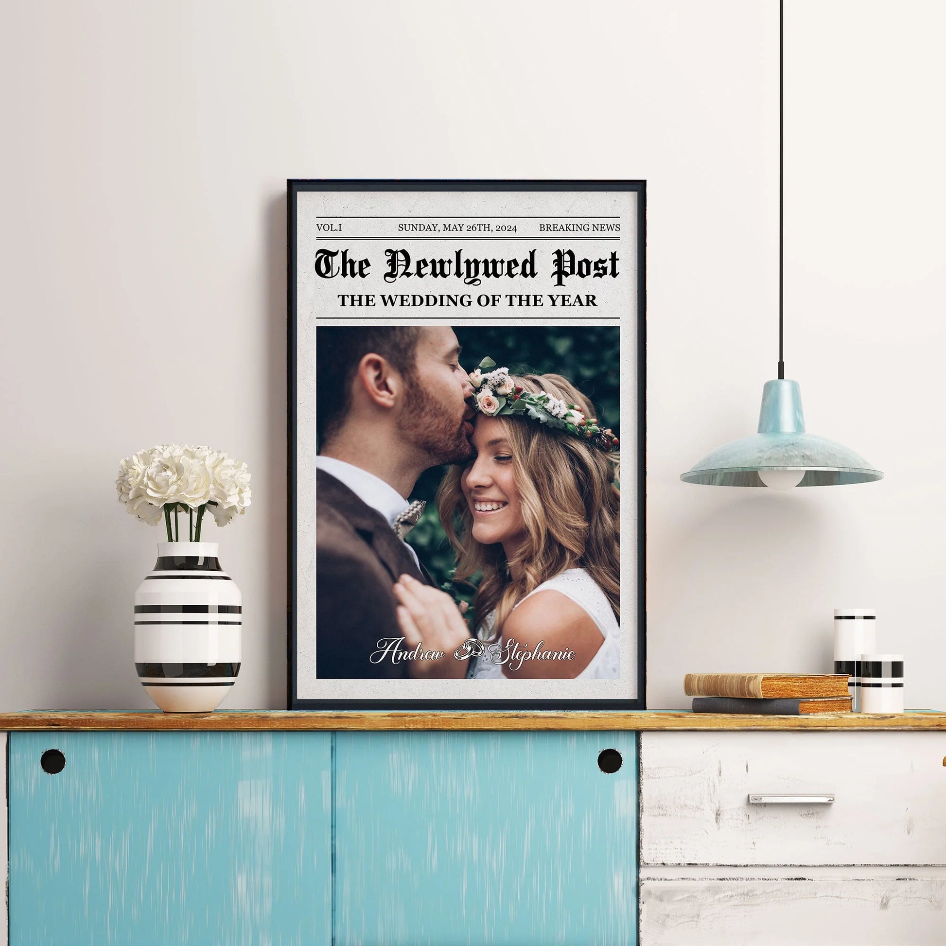 Canvas / Poster material and size view - Custom Wedding Newspaper Photo Poster