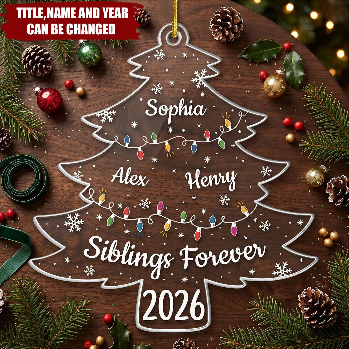 Siblings Forever Custom Names Acrylic Ornament - Personalized Brother & Sister Keepsake, Family Christmas Gift