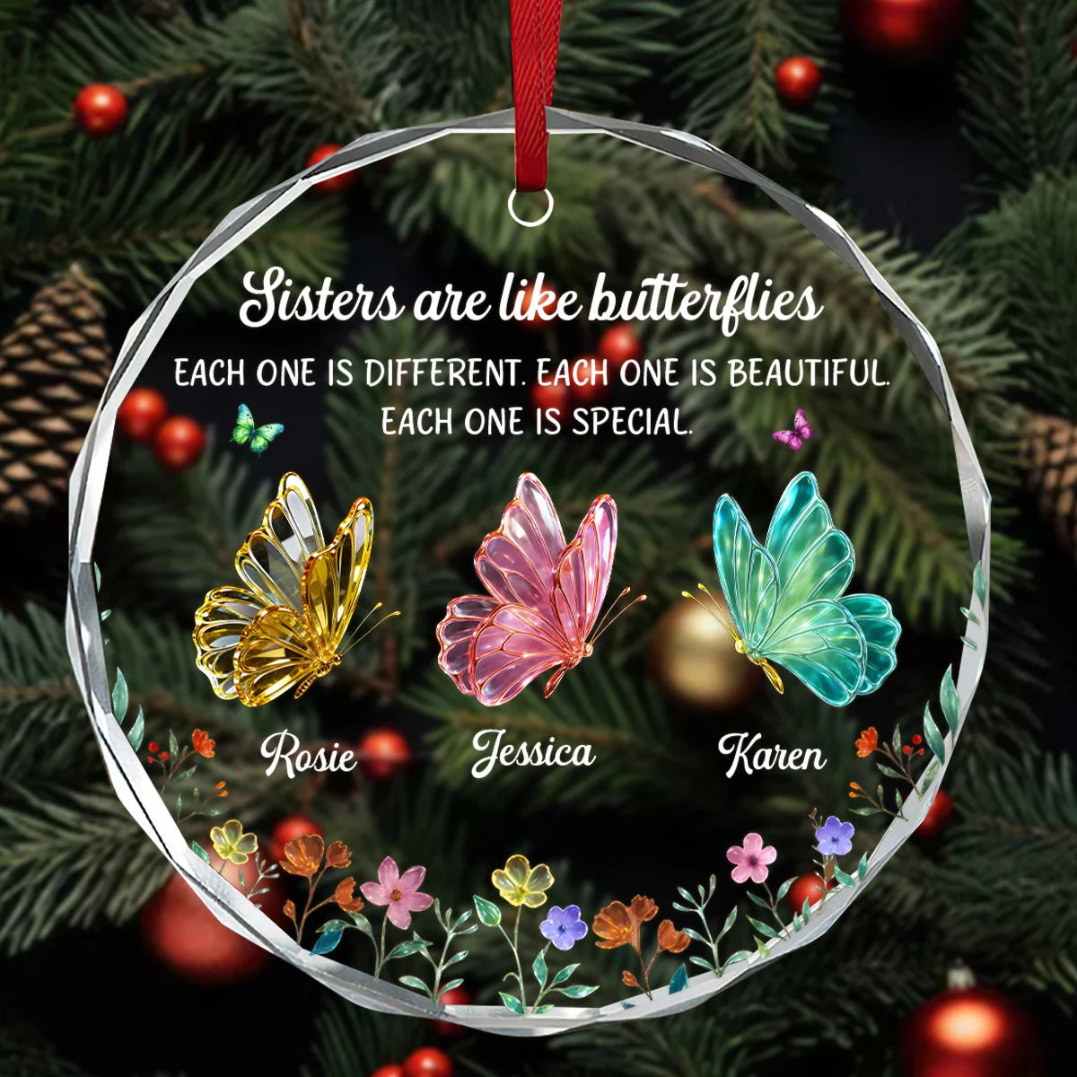 Glass Ornament material and size view - Personalized Sister Glass Ornament