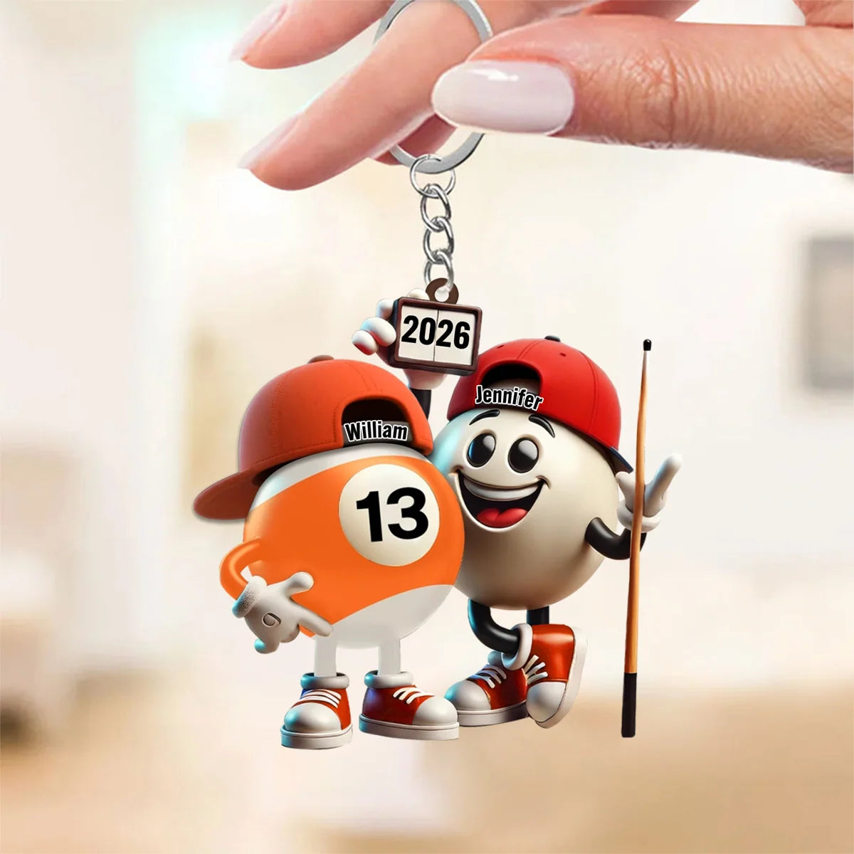Custom Name Billiard Couple Keychain - Personalized Pool Ball Gift for Couples
