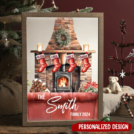 Personalized Family Christmas Canvas / Poster - Custom Fireplace Stockings Wall Art for Holiday Home Decor