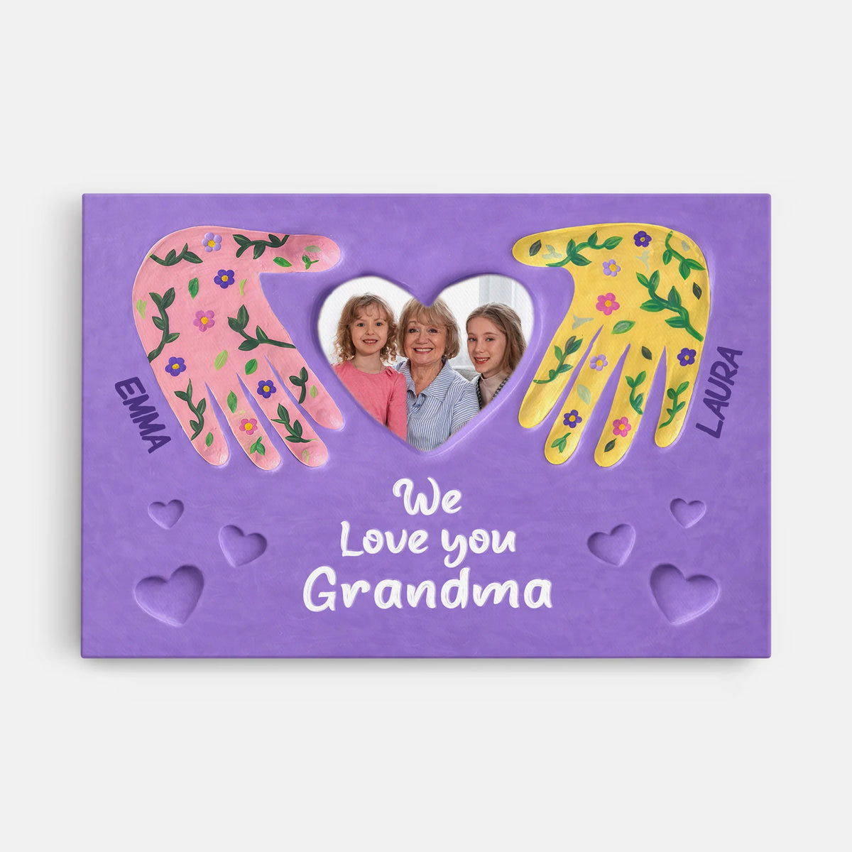 "We Love You Grandma" Personalized Handprint Canvas / Poster - Custom Photo Wall Art Gift