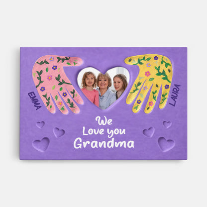 "We Love You Grandma" Personalized Handprint Canvas / Poster - Custom Photo Wall Art Gift