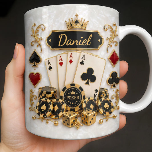 Personalized Poker King Mug for Dad with personalized design details for meaningful gifting