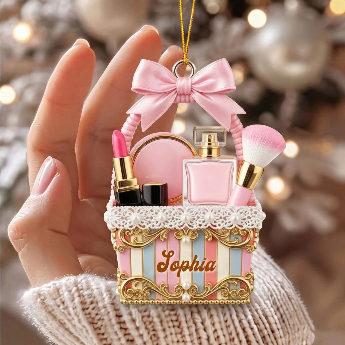Acrylic Ornament material and size view - Makeup Christmas Ornament