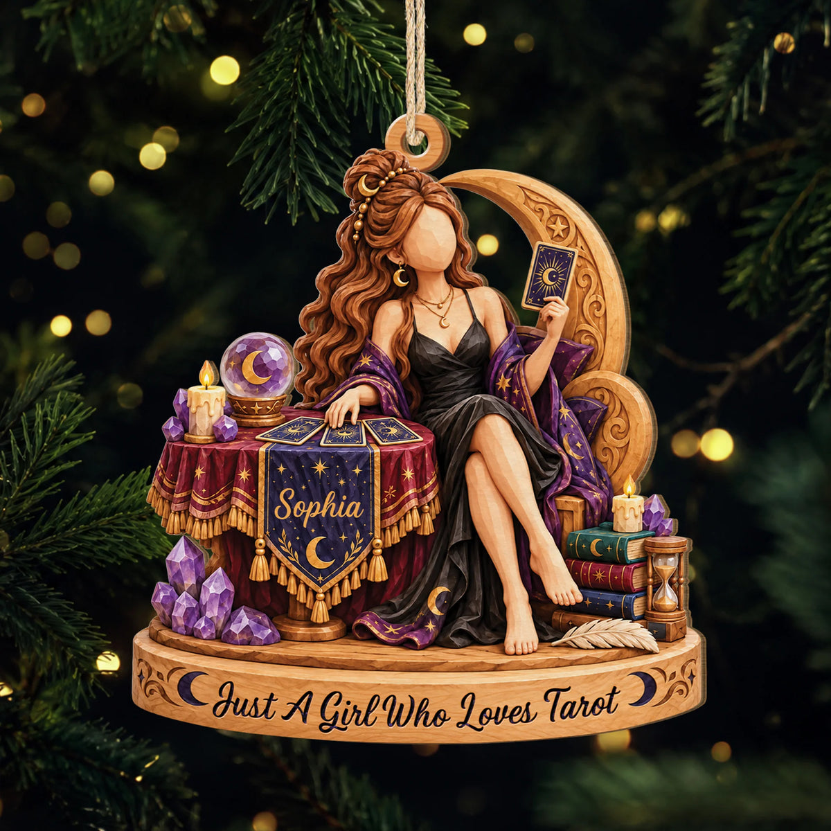 Just A Girl Who Loves Tarot Personalized Wooden Ornament - Keepsake Gift for Witchy Friends
