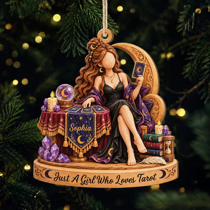 Just A Girl Who Loves Tarot Personalized Wooden Ornament - Keepsake Gift for Witchy Friends