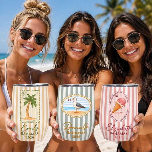 Personalized Girls Trip Wine Tumbler - Custom Beach Vacation Stainless Steel Cup
