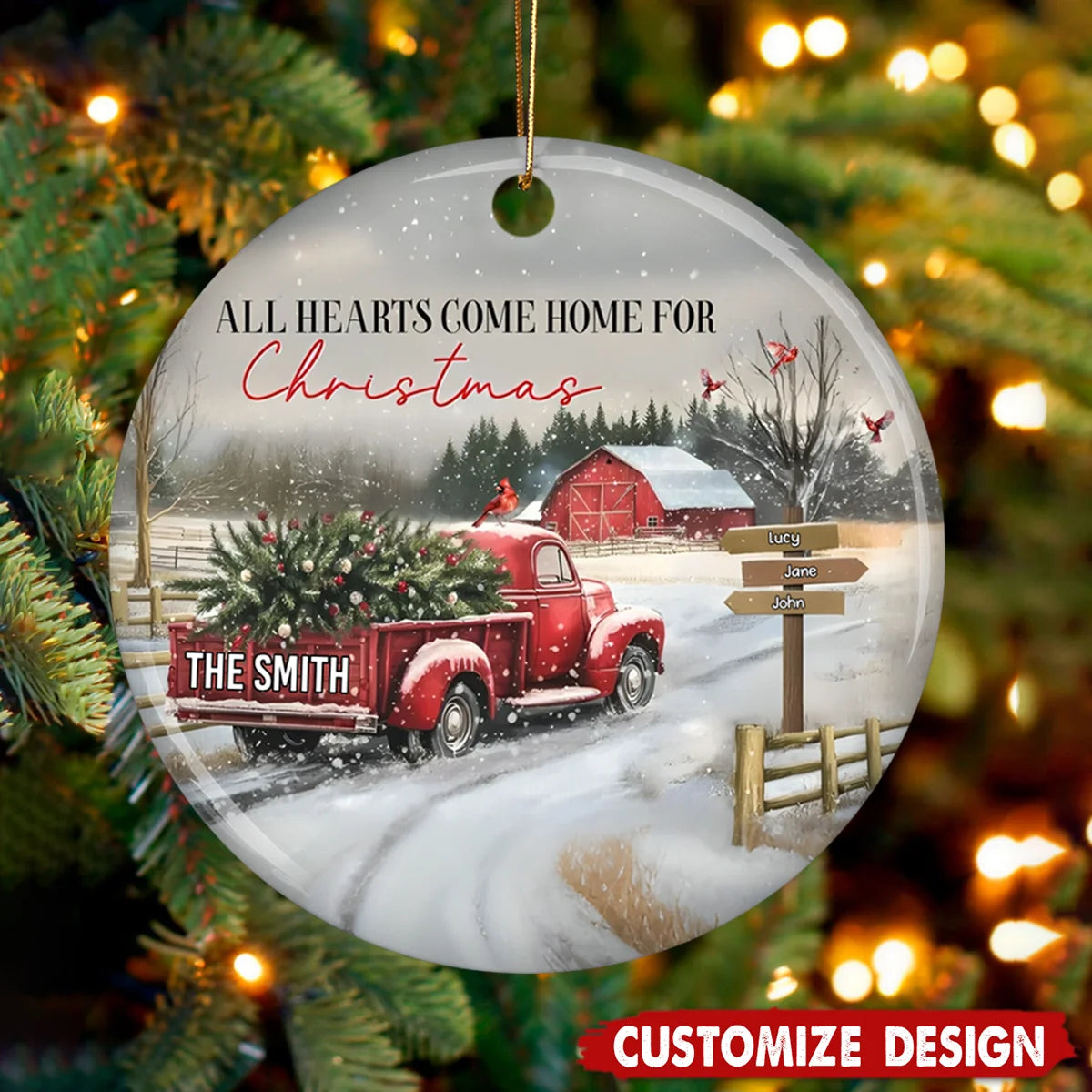 All Hearts Come Home For Christmas Personalized Ceramic Ornament - Custom Gift for Family
