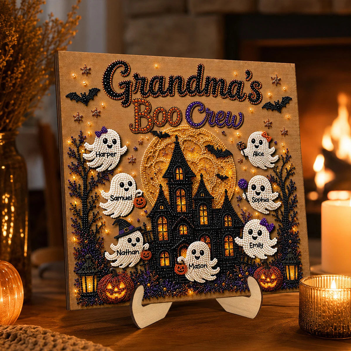 Grandma's Boo Crew Personalized Wooden Plaque - Custom Halloween Haunted House Gift for Grandma