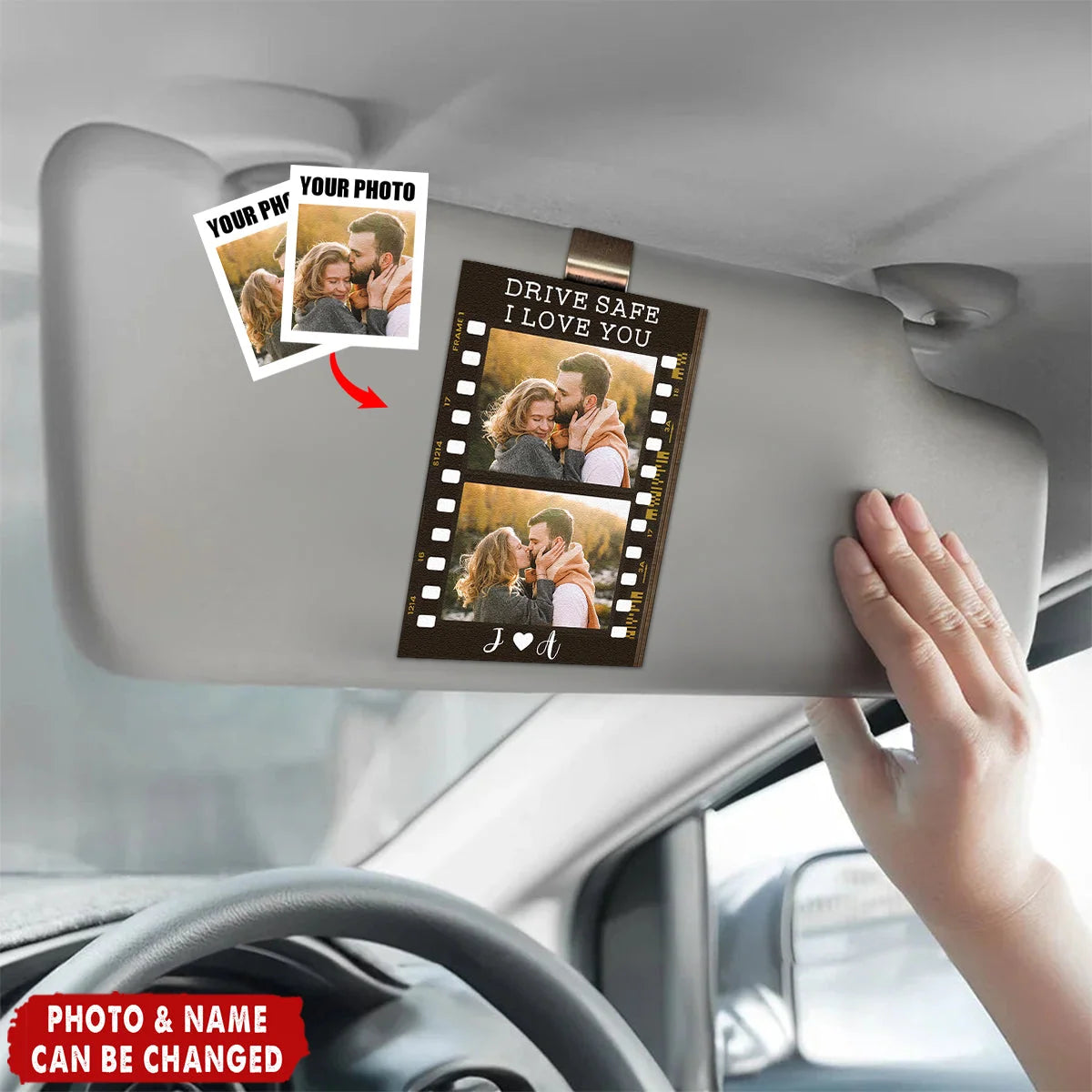 Drive Safe I Love You Personalized Car Visor Clip - Custom Photo Wooden Keepsake Gift for Boyfriend Husband
