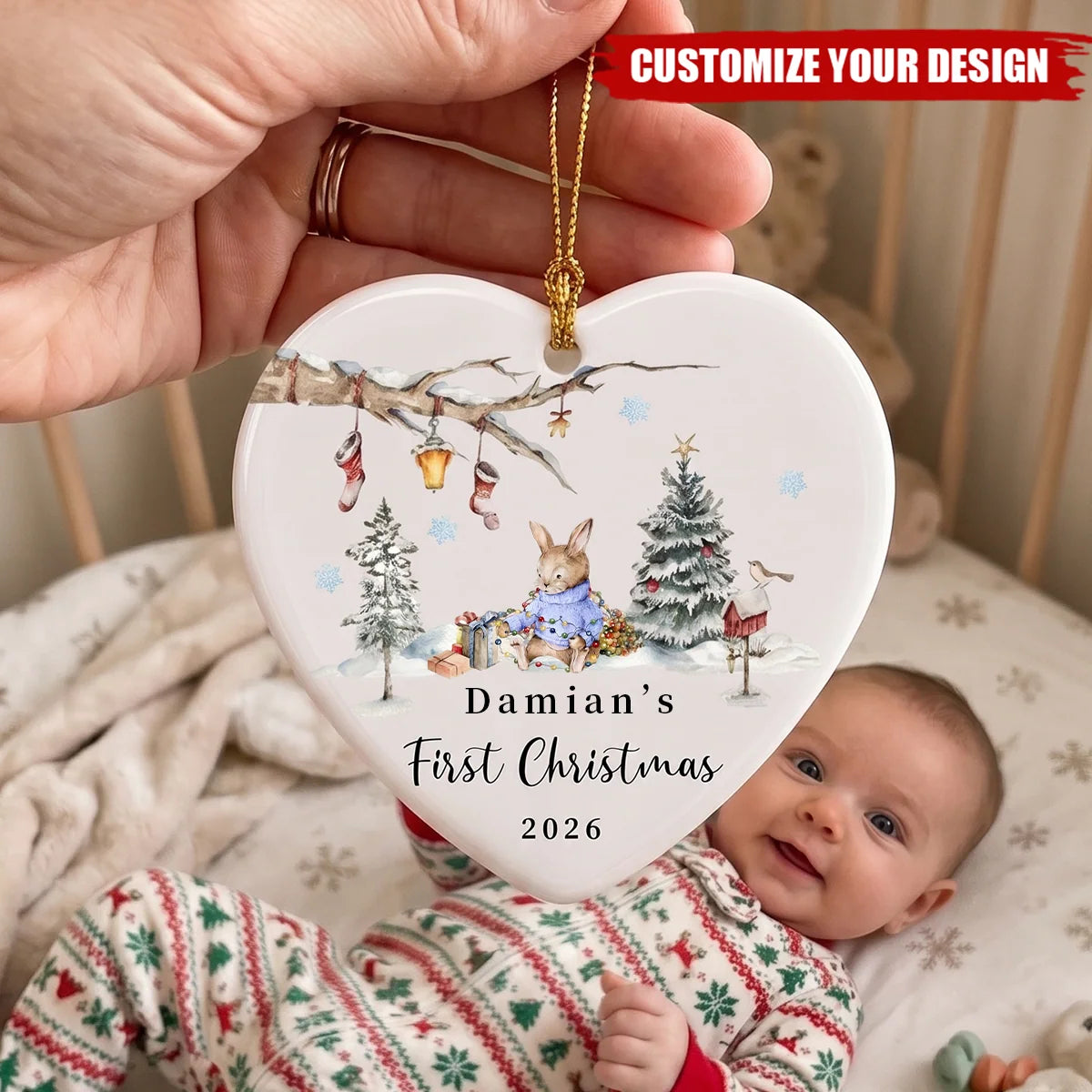"Baby's First Christmas 2026" Personalized Ceramic Ornament - Custom Gift for Newborns & Baby Shower