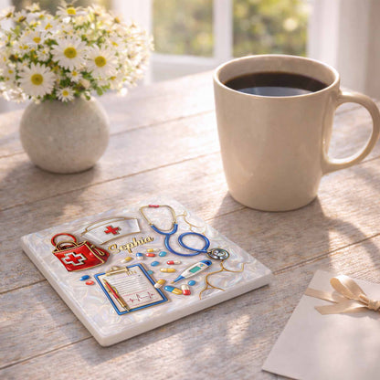 Ornament material and size view - Personalized Nurse Ceramic Coaster