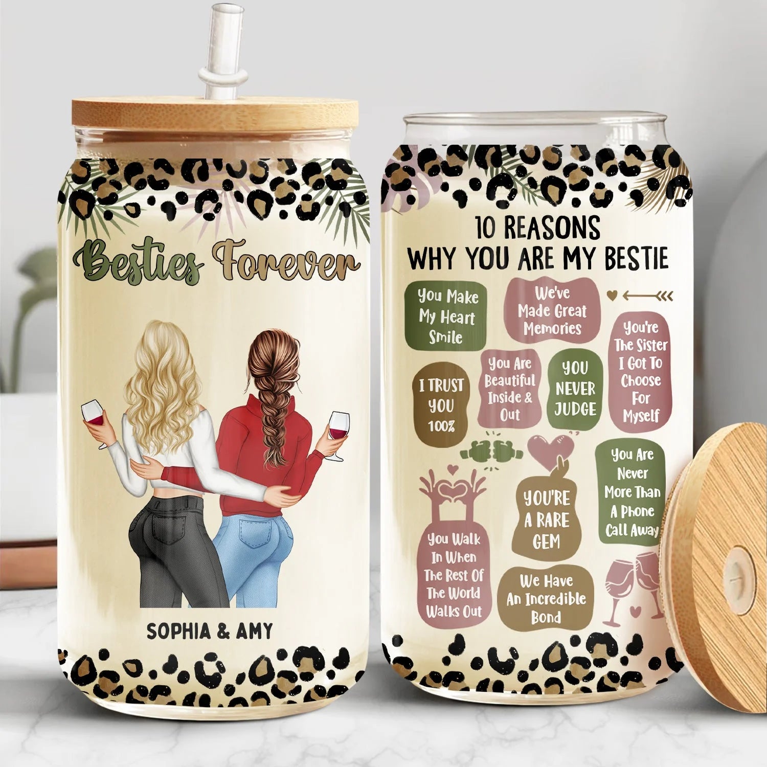 "10 Reasons Why You Are My Bestie" Personalized Glass Can - Custom Birthday Gift for Best Friends
