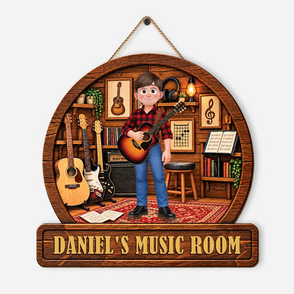 Custom Music Room Wood Sign - Personalized Guitar Player Plaque for Studio Wall Decor