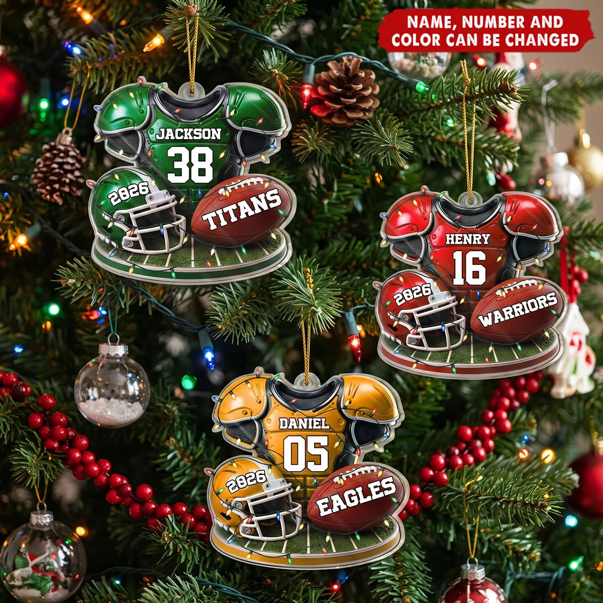 Custom Football Jersey Acrylic Ornament - Personalized Christmas Tree Keepsake Gift for Fans