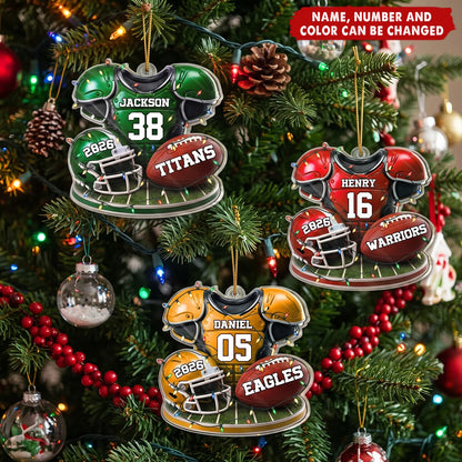 Custom Football Jersey Acrylic Ornament - Personalized Christmas Tree Keepsake Gift for Fans