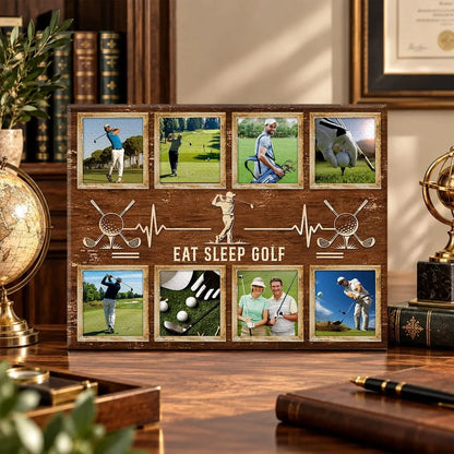 Personalized Eat Sleep Golf Photo Collage Canvas / Poster - Custom Golfer Wall Art Gift for Dad and Husband