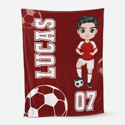Personalized Soccer Blanket for Son/Grandson with personalized design details for meaningful gifting