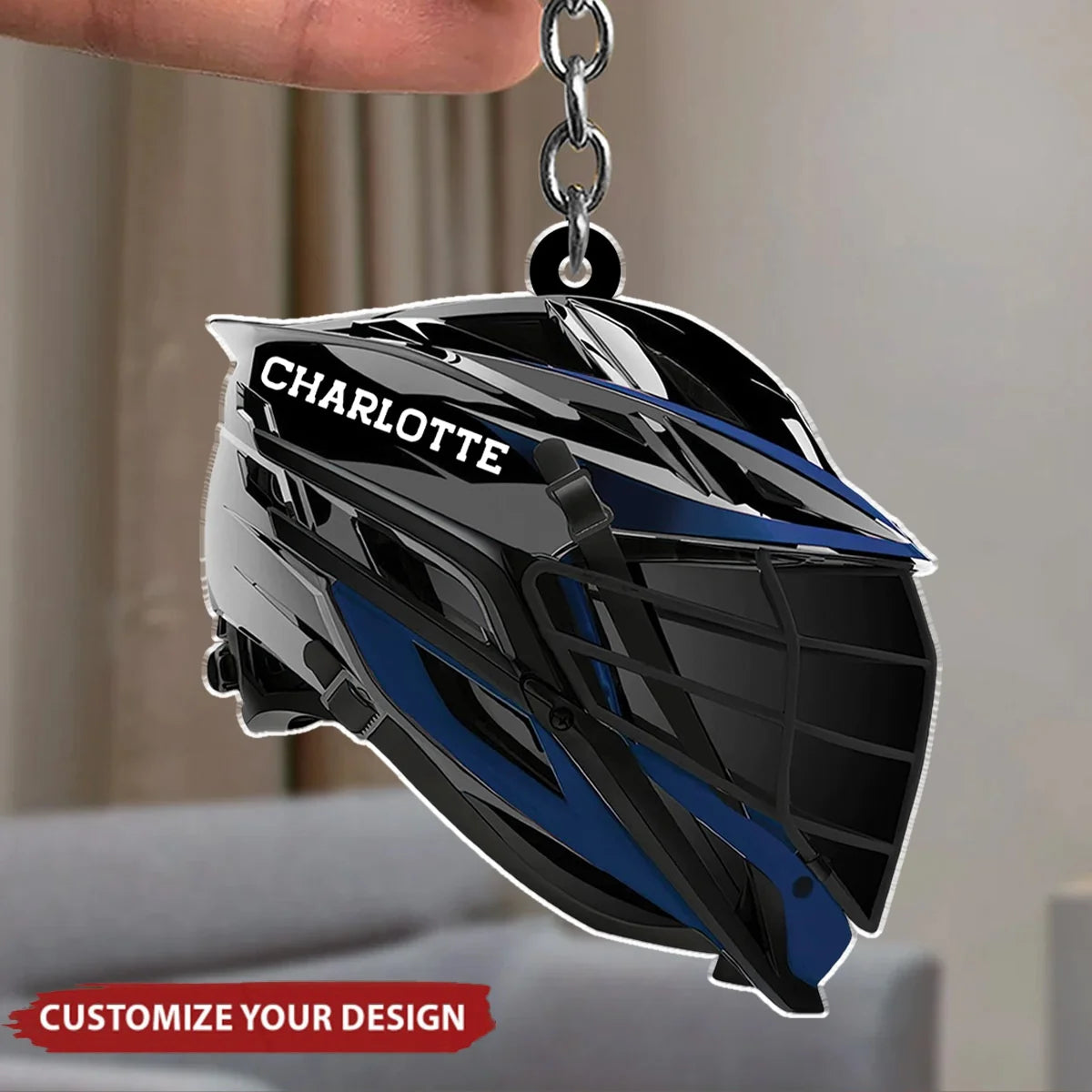 Personalized Lacrosse Helmet Keychain - Custom Name Sports Gift for Lacrosse Player