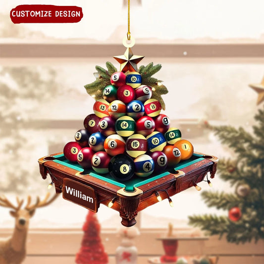Personalized Billiard Ball Christmas Tree Acrylic Ornament - Custom Name Pool Player Keepsake Gift