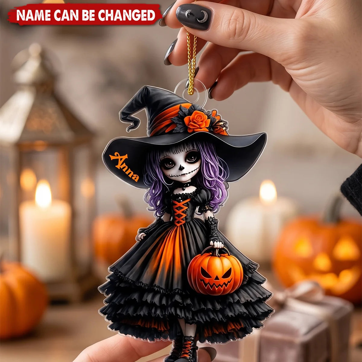 Spooky Little Witch Girl Personalized Acrylic Ornament - Custom Halloween Keepsake Gift