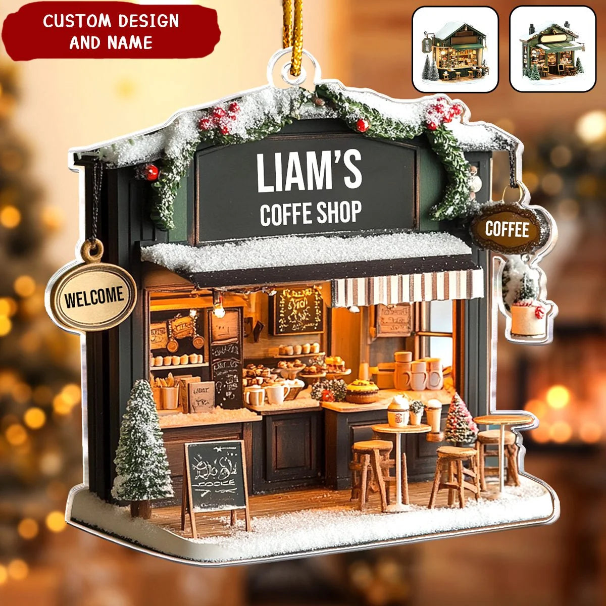 Custom Coffee Shop Christmas Ornament - Personalized Acrylic Keepsake Gift for Barista